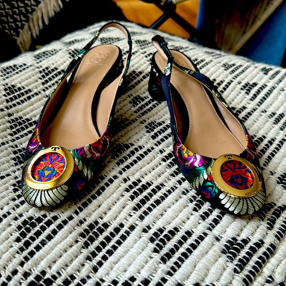 Tory Burch Women's Caterina Brocade Slingback Pumps - Size:7.5